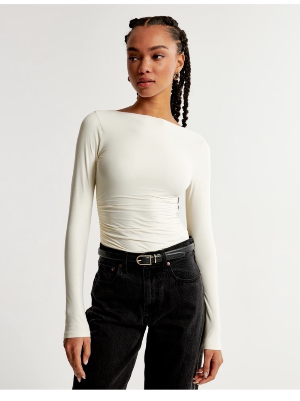 Abercrombie Soft Matte Long-Sleeve Ruched Bodysuit